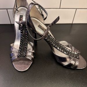Nina 7.5 Gunmetal Gray Metallic Sandals Dressy Heels